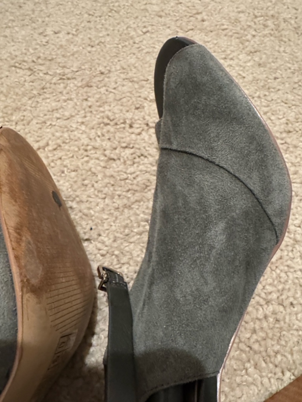 White House Black Market Olive Suede Peep-Toe Block Heel Booties - Picture 6 of 16